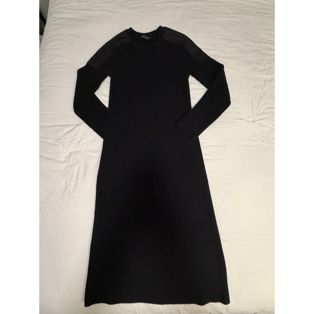 Banana Republic Black Merino Wool Blend Sweater Dress M Midi Long Slv Rib Knit - Picture 7 of 11